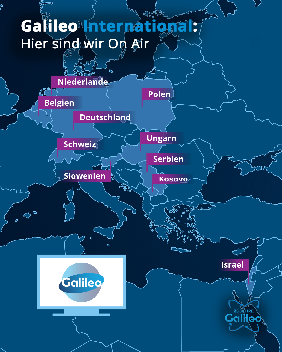 In diesen Ländern wird Galileo ausgestrahlt.