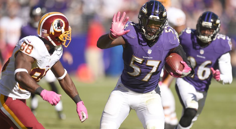 
                <strong>C.J. Mosley</strong><br>
                Verlierer: C.J. Mosley (Baltimore Ravens): Eine Interception kurz vor der gegnerischen Endzone in einen Spielzug zu verwandeln, der den Redskins 17 Yards Raumgewinn einbringt - also das muss man so erstmal hinbekommen. Mosley ließ den eroberten Ball nämlich kurz vor dem Touchdown fallen. Der rollte über die Endzone ins Aus. Die Folge: Touchback und Ballbesitz für die Redskins an der 20 Yard-Linie.
              