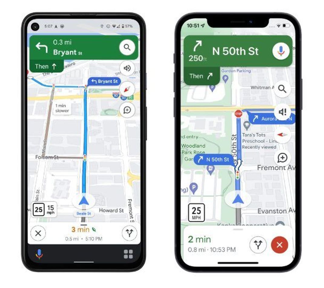 Das neue Google Maps Design macht vor allem Straßenschilder und Ampeln klarer.