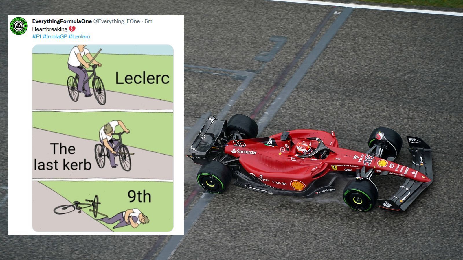 
                <strong>Charles Leclerc stellt sich selbst ein Bein</strong><br>
                Mit viel zu viel Risiko über das Kerb - Leclerc verpasst aufgrund des Fehlers spät im Rennen das Podium.
              