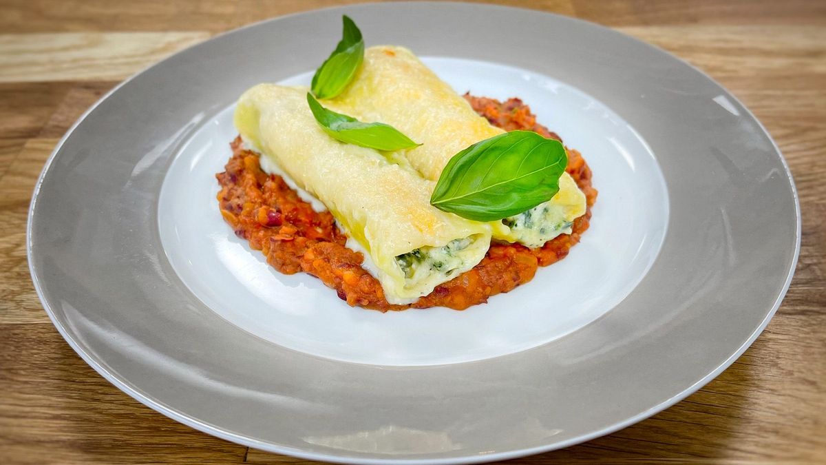 Vegetarische Cannelloni mit Kidney-Tomaten-Soße
