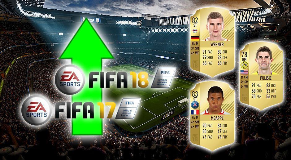 
                <strong>Die größten Spieler-Aufwertungen in FIFA 18</strong><br>
                Timo Werner, Kylian Mbappe, Christian Pulisic und Co.: ran.de zeigt die 20 Spieler, die sich zwischen FIFA 17 und FIFA 18 am stärksten verbessert und deswegen die größten Aufwertungen erhalten haben. RB Leipzig ist gleich mit drei Kickern vertreten. Ein Leverkusener führt die Liste an. (Quelle: EA Sports)
              