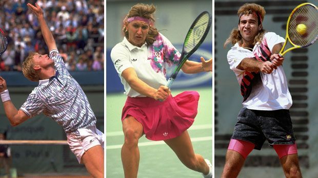 
                <strong>Boris Becker, Steffi Graf, Andre Agassi</strong><br>
                Hab ihr geglaubt, DAS waren die hässlichsten Tennisoutfits der Geschichte? Dann gibt es gute Neuigkeiten. Es geht noch schlimmer. ran präsentiert das Gruselkabinett der diesjährigen US Open - mit einem Lichtblick.
              