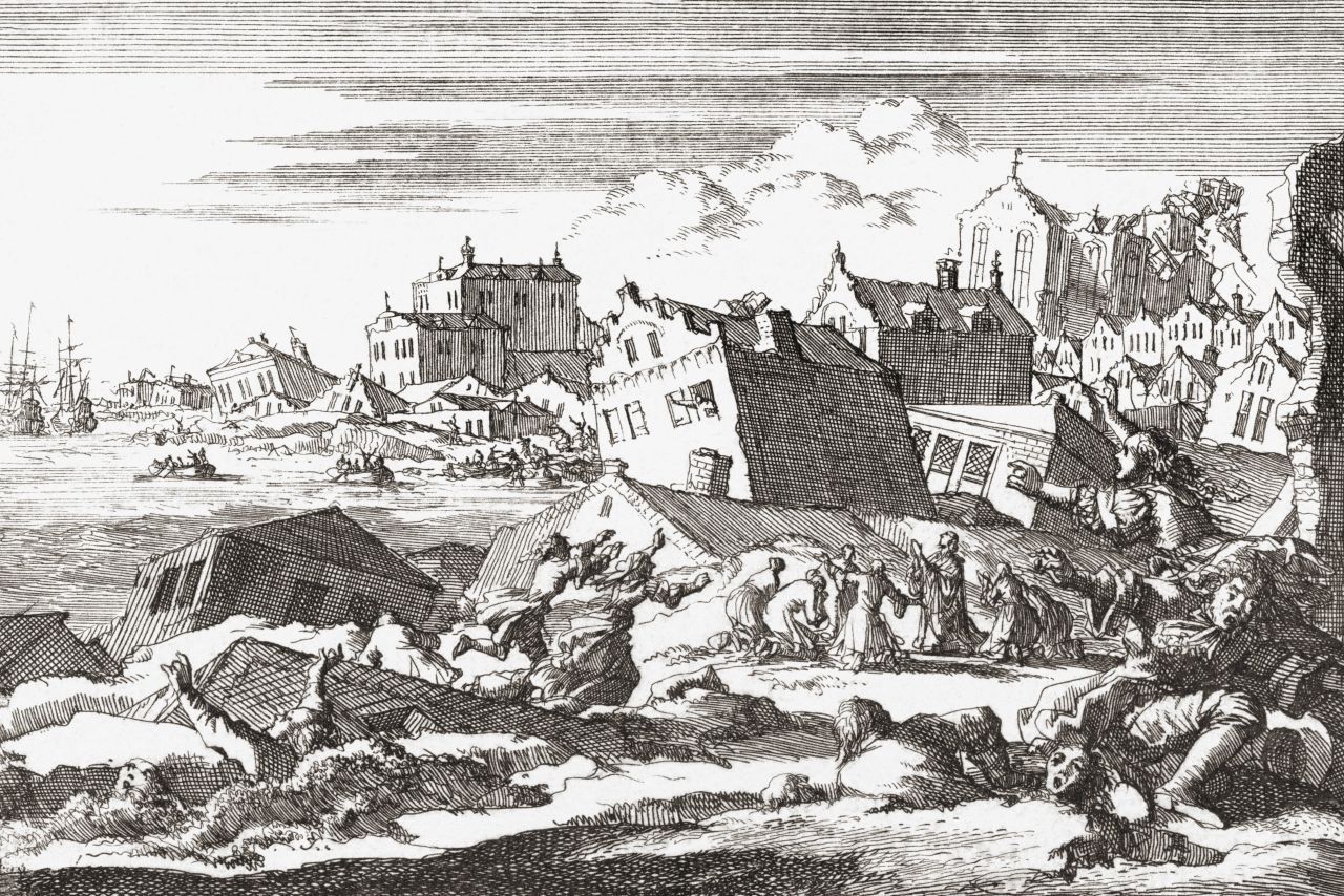 Port Royal auf Jamaika: Im Juni 1692 erschütterte ein Erdbeben Jamaika und der darauffolgende Tsunami riss Port Royal ins Meer. Von den gut 10.000 Einwohner:Innen soll ein Drittel sofort gestorben sein. 