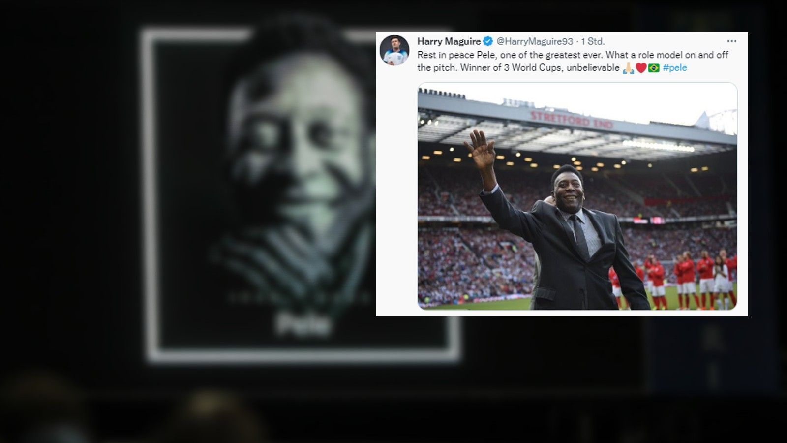 
                <strong>Harry Maguire</strong><br>
                United-Kapitän Harry Maguire schreibt zum Abschied: "Ruhe in Frieden Pelé, einer der Größten aller Zeiten. Was für ein Vorbild auf und neben dem Spielfeld."
              