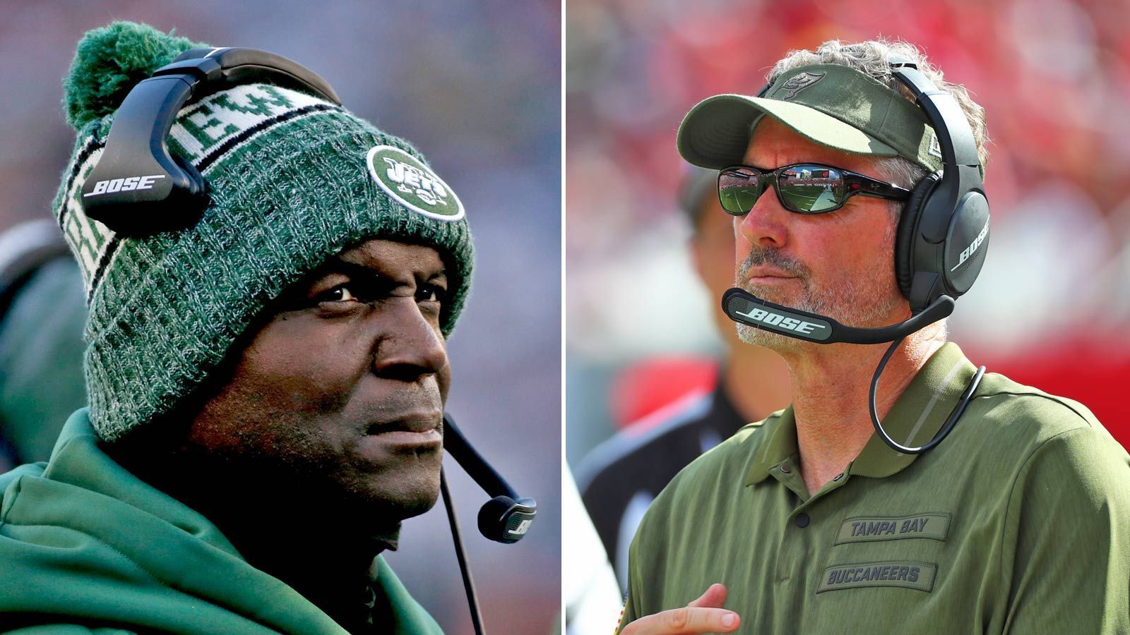 
                <strong>VERLIERER: Todd Bowles und Dirk Koetter</strong><br>
                Der Black Monday hat begonnen. Die ersten beiden Opfer waren Jets-Coach Todd Bowles (l.) und Buccaneers-Coach Dirk Koetter. Beide wurden direkt nach dem letzten Saisonspiel entlassen. Inzwischen hat es auch Vance Joseph (Broncos), Marvin Lewis (Bengals), Adam Gase (Dolphins) und Steve Wilks (Cardinals) getroffen.
              