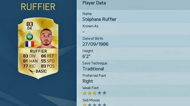 
                <strong>Stephane Ruffier (AS St. Etienne)</strong><br>
                Stephane Ruffier: Gesamtstärke 83. Mitten unter den Topkeepern im Spiel taucht der Torhüter von St. Etienne auf. Da wird selbst Champions-League-Sieger Marc-Andre ter Stegen staunen, wenn er den Franzosen einen Stärkepunkt über sich selbst sieht. ran.de-Wertung: 80 (-3 Punkte).
              