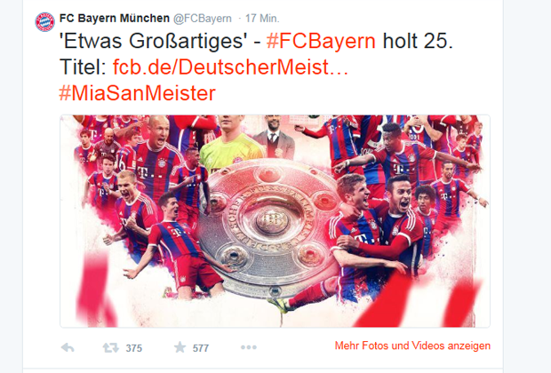 
                <strong>FC Bayern München</strong><br>
                Der FC Bayern feiert seine 25. Meisterschaft - und die dritte in Serie!
              