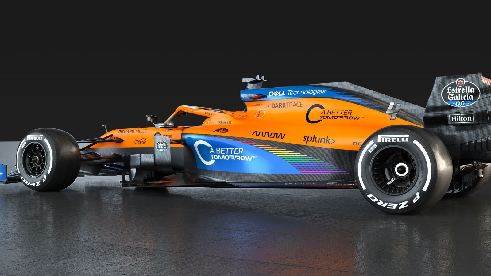 
                <strong>McLaren F1 - MCL35</strong><br>
                Pünktlich zum Restart der Formel 1-Saison in Österreich präsentiert McLaren den MCL35 in einem modifizierten Design. Die orange-blaue Farbgebung aus dem Februar ist geblieben, doch die Seitenkästen ziert nun ein Regenbogenmotiv. Unter dem Motto "We Race As One" setzt das Team aus dem englischen Woking ein starkes Zeichen gegen Diskriminierung und Rassismus. Auch die markanten T-Shirts des Teams zieren die Botschaft, ebenso wie ein weiteres wichtiges Element des MCL35 ... 
              