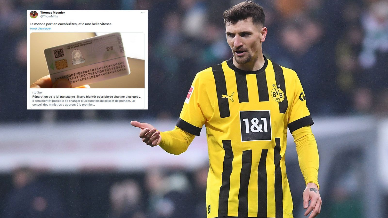 
                <strong>Thomas Meunier sorgt mit Tweet zu Transgender-Gesetz für Wirbel</strong><br>
                Diesen Tweet dürfte Thomas Meunier schnell bereut haben. Der belgische Rechtsverteidiger von Borussia Dortmund verbreitete einen Online-Artikel von "RTBF", dem französischsprachigen öffentlich-rechtlichen Rundfunksender seiner Heimat, in dem es um ein neues Transgender-Gesetz geht. Demnach sollen Menschen in Belgien das Recht haben, ihren Vornamen und ihr Geschlecht mehrmals in ihrem Leben zu ändern. Meunier kommentierte diesen Plan in seinem Tweet so: "Die Welt geht in die Brüche, und zwar mit großer Geschwindigkeit." Diese Ansicht rief vor allem in seiner Heimat, aber auch unter deutschsprachigen Fußballfans heftige Kritik hervor. Der Tweet wurde binnen anderthalb Tagen fast 400 mal kommentiert, fast 800 mal retweetet, aber auch mehr als 2000 mal geliked. Auf die Nachfrage eines Users, ob er sich im "Transphobie-Modus" befinde, antwortete Meunier: "Du wirst kaum jemanden finden, der offener ist als ich. Ich bin einfach der Meinung, dass wir nicht an einen Punkt kommen dürfen, an dem es kein Zurück mehr gibt." Es sei zu spät für einen Rückzieher, wenn auf die Missstände hingewiesen werde. Seine Kritik beziehe sich auf die Reform, nicht auf die sexuelle Orientierung.
              