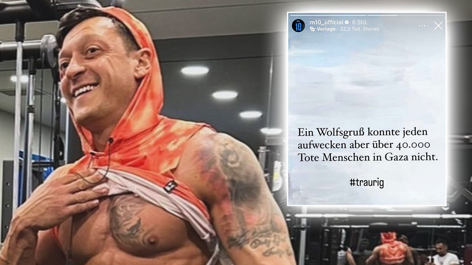 <strong>Özil wieder mit Wolfsgruß-Posting - wirre Gaza-Anspielung</strong><br>Ex-DFB-Star Mesut Özil hat mit einem Post nach der türkischen Viertelfinal-Pleite bei der EM gegen die Niederlande (1:2) einmal mehr für negatives Aufsehen gesorgt. "Ein Wolfsgruß konnte jeden aufwecken, aber über 40.000 tote Menschen in Gaza nicht", schrieb er in seiner Instagram-Story. Hintergrund ist der umstrittene Wolfsgruß, für ...