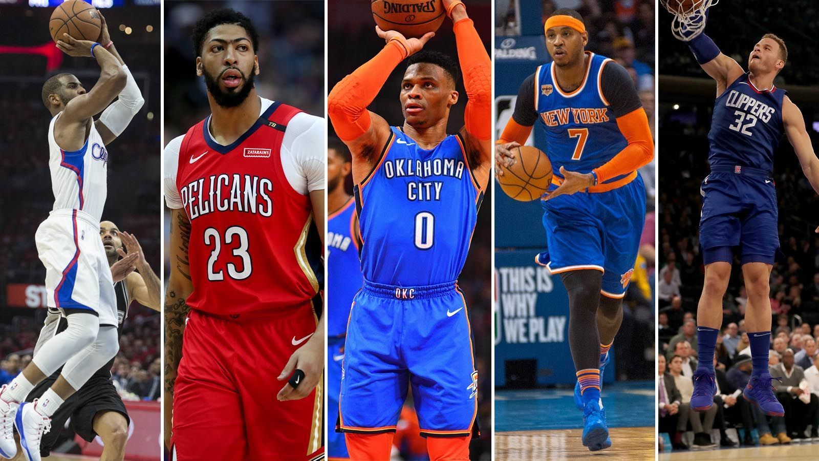 
                <strong>Das Second Team in der Übersicht</strong><br>
                Guards: Chris Paul, Russell WestbrookForwards: Carmelo Anthony, Blake Griffin, Anthony Davis
              