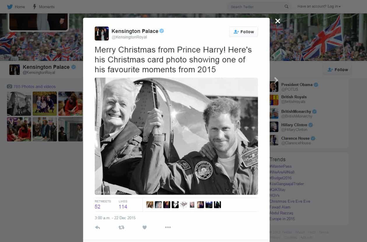 Screenshot vom Weihnachtsgruß von Prince Harry 2015 auf Twitter