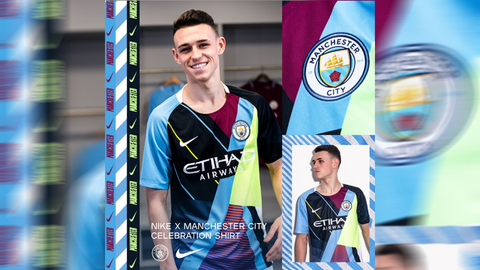 
                <strong>Manchester City</strong><br>
                Der englische Meister Manchester City hat anlässlich der sechsjährigen Partnerschaft mit Ausrüster Nike ein Trikot in limitierter Auflage herausgebracht. In diesem Jersey vereinen sich neun unterschiedliche Designs, allesamt aus den zurückliegenden sechs Jahren der Zusammenarbeit zwischen ManCity und eben Ausrüster Nike. Präsentiert wurde das City-Sondertrikot unter anderem von Jungstar Phil Foden. 
              