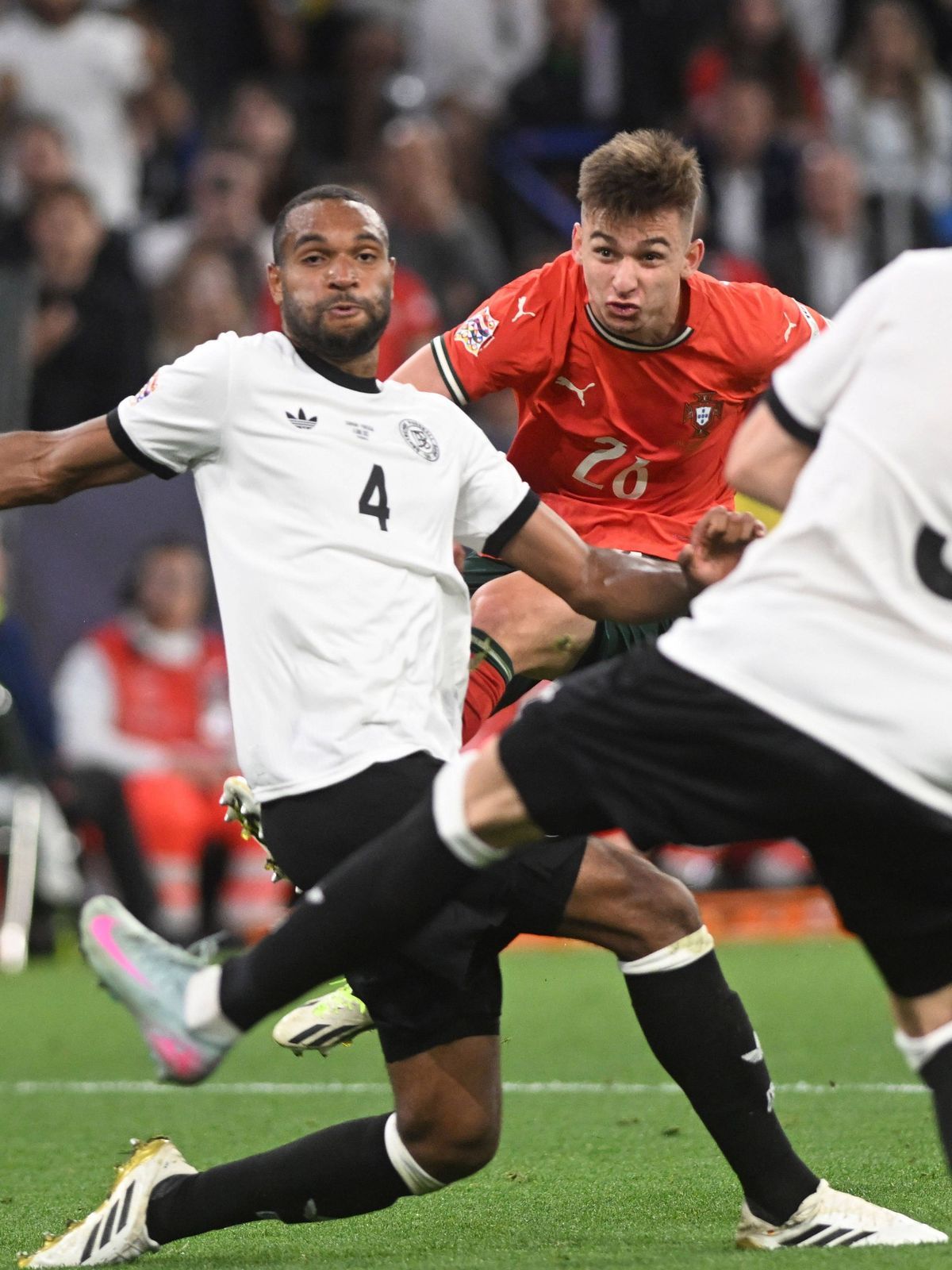 FRANCISCO CONCEICAO, Portogallo, JONATHAN TAH, Germania, UEFA Nations League 2025, Semi Final, Germany vs Portugal 1-2, 04-06-2025, Contrasto, Action UEFA NATIONS LEAGUE 2025 SEMI FINALE GERMANIA-P...