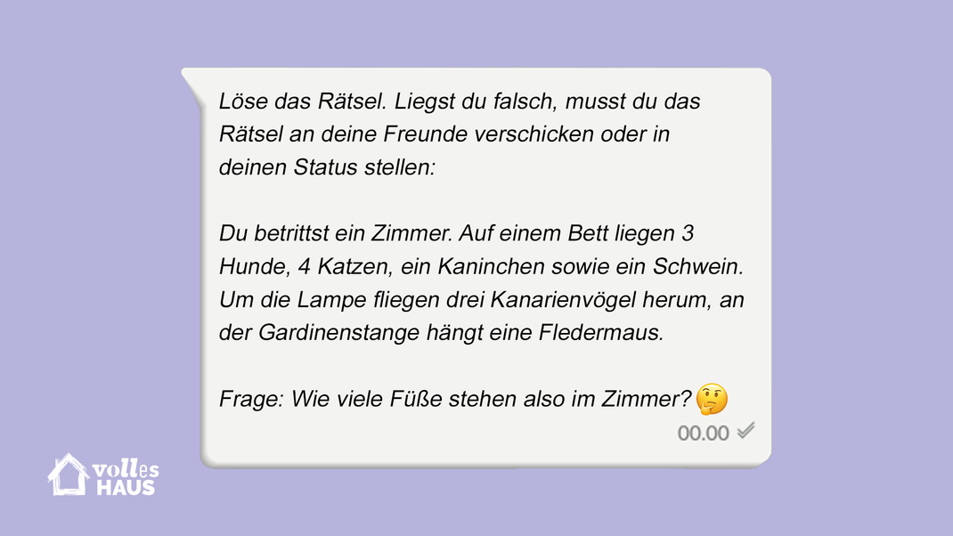 Einmal nachdenken bitte! Dieser WhatsApp-Kettenbrief fordert deine Kontakte zu einem Quiz heraus.&nbsp;