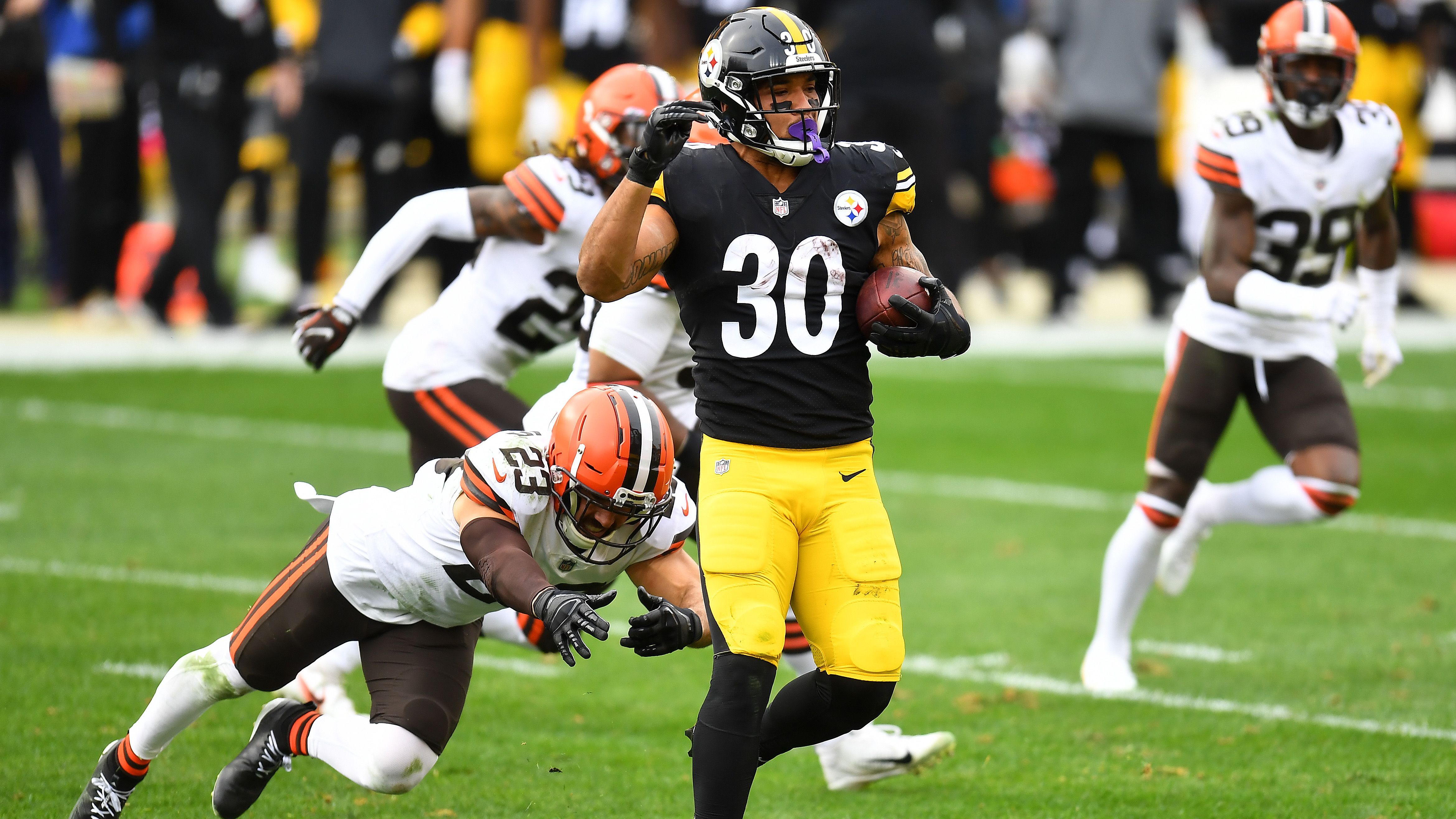 <strong>Pittsburgh Steelers</strong><br>Saison 2020<br>Am 18.10.2020 im Spiel gegen die Cleveland Browns<br>Endergebnis: 38-7