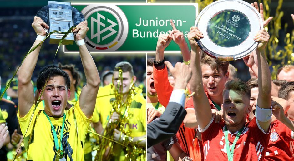 
                <strong>Deutsche Juniorenmeister 2016/17</strong><br>
                In der vergangenen Saison hatten in den Jugend-Bundesligen zwei Teams die Vormachtstellung inne. Den A-Junioren-Titel sicherte sich Borussia Dortmund (links im Bild), bei der U17, also den B-Junioren, gewann der FC Bayern die Meisterschaft. Doch welche Klubs waren auf diesen Ebenen in den vergangenen Jahren am erfolgreichsten? ran.de hat die vergangenen fünf Spielzeiten einmal unter die Lupe genommen. Da erst ab der B-Jugend ein deutscher Meister ausgespielt wird, gehen nur die obersten beiden Altersklassen in die Wertung mit ein. Ein Punktesystem soll das beste Bundesliga-Nachwuchsteam ermitteln. Dabei gibt es für einen Halbfinaleinzug jeweils einen Punkt, zwei Punkte für das Erreichen des Endspiels und drei Punkte für jeden Meistertitel. Ein Verein kann also pro Saison maximal sechs Punkte sammeln. (Stand: August 2017)
              