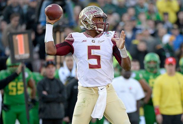 
                <strong>Jameis Winston (Florida State University)</strong><br>
                Jameis Winston ist der Heisman-Trophy-Vorgänger von Mariota. Beim Draft stehen ihm einzig seine privaten Eskapaden im Weg. Der Quarterback warf für Florida State in dieser Saison 3907 Yards. Potenzielle Teams: Tampa Bay Buccaneers, New York Jets, Tennessee Titans.
              