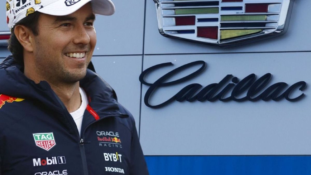 Fotomontage: Sergio Perez vor einem Cadillac-Logo