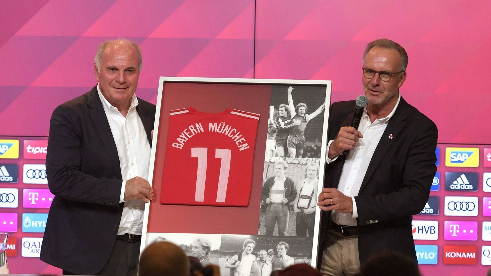 
                <strong>Uli Hoeneß und Karl-Heinz Rummenigge</strong><br>
                Die derzeitige Klubführung des FC Bayern München um Vorstandschef Karl-Heinz Rummenigge und Manager Uli Hoeneß sind seit Jahren das Gesicht des Vereins. Schon vor ihren Ämtern als Funktionäre waren beide als Spieler für die Bayern aktiv. Hoeneß lief von 1970 bis 1979 für die Münchner auf, Rummenigge trug von 1974 bis 1984 das Trikot des FCB. In naher Zukunft werden beide ihre Ämter in neue Hände geben...  
              