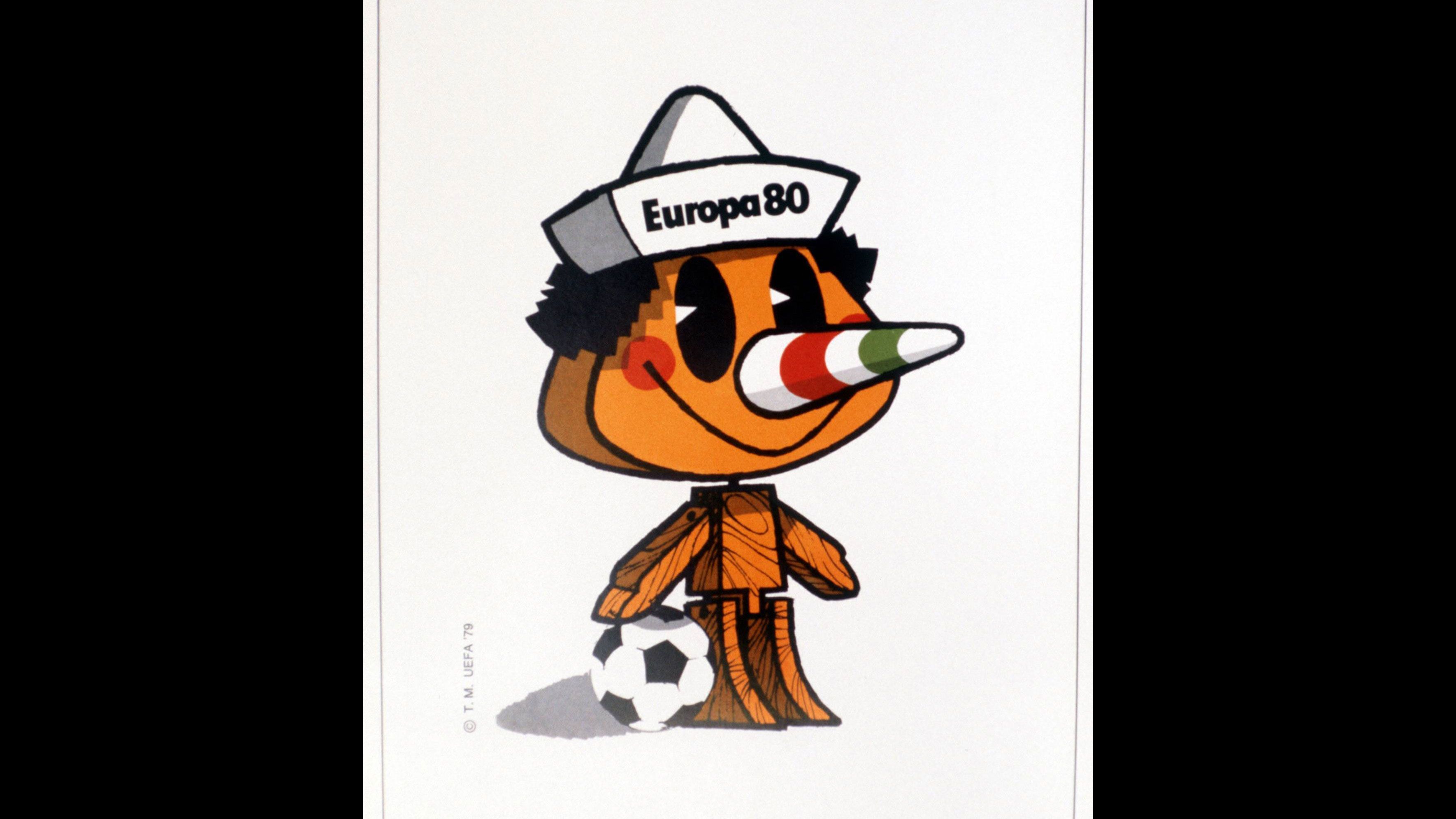 
                <strong>Italien 1980: Pinocchio</strong><br>
                Das erste Maskottchen bei der EM 1980 in Italien hieß Pinocchio. Viel gibt es dazu auch gar nicht zu erklären, da es genau das verkörpern sollte: Die weltberühmte Holzpuppe mit langer Nase in den italienischen Landesfarben. Noch ein Hut mit der Aufschrift "Europa 80" auf den Kopf, dazu ein Fußball und fertig war das erste Maskottchen der EM-Geschichte. 
              