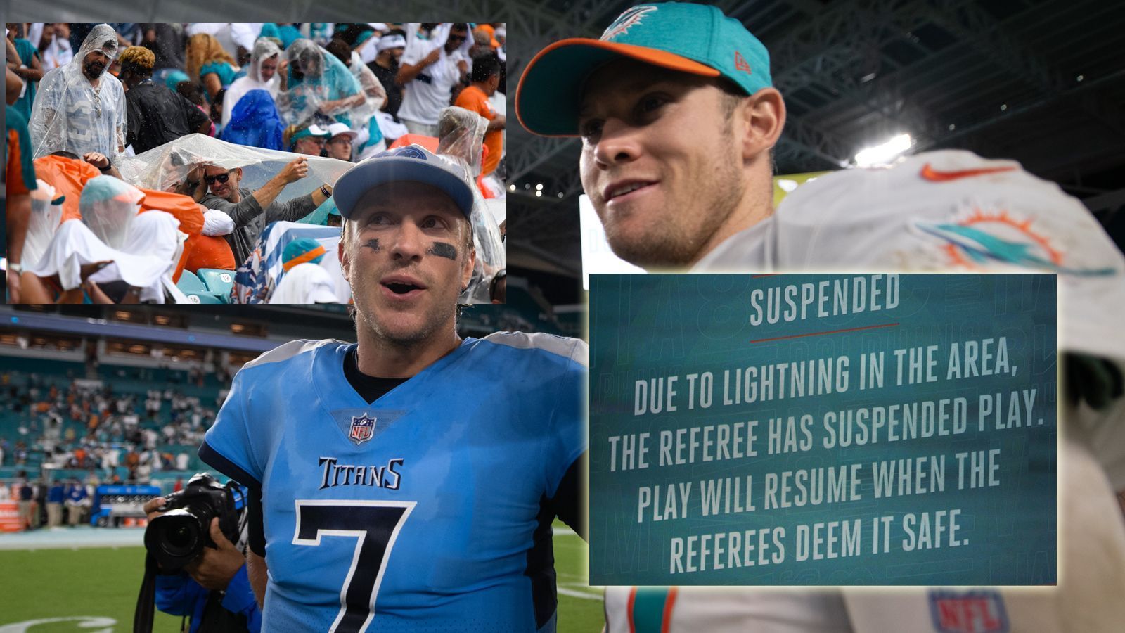 
                <strong>Week 1: Längstes Spiel der NFL-Geschichte</strong><br>
                Sagenhafte sieben Stunden und acht Minuten lagen zwischen dem Kickoff und dem Ende des Auftaktspiels der Miami Dolphins gegen die Tennessee Titans. Wegen eines Unwetters musste die Partie zwei Mal unterbrochen werden - für insgesamt vier Stunden. Letztlich gewannen die Dolphins das Marathonmatch mit 27:20, nicht einmal 10.000 Fans harrten bis zum Ende aus. Das bislang längste Spiel bestritten die Chicago Bears und die Baltimore Ravens am 17. November 2013, als sich beide Klubs über fünf Stunden und 16 Minuten beharkten und die Gastgeber mit 23:20 nach Overtime gewannen.
              