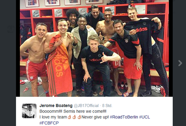 
                <strong>Jerome Boateng</strong><br>
                "Niemals aufgeben" - Das Motto des FC Bayern im Rückspiel.
              