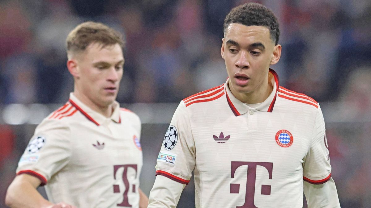 42 Jamal Musiala und 6 Joshua Kimmich (FCB) Portraet, Portrait, Fussball FC Bayern München - SK Slovan Bratislava UEFA Champions League 29.01.2025 Allianz Arena FOTO: Mladen Lackovic LakoPress *** ...