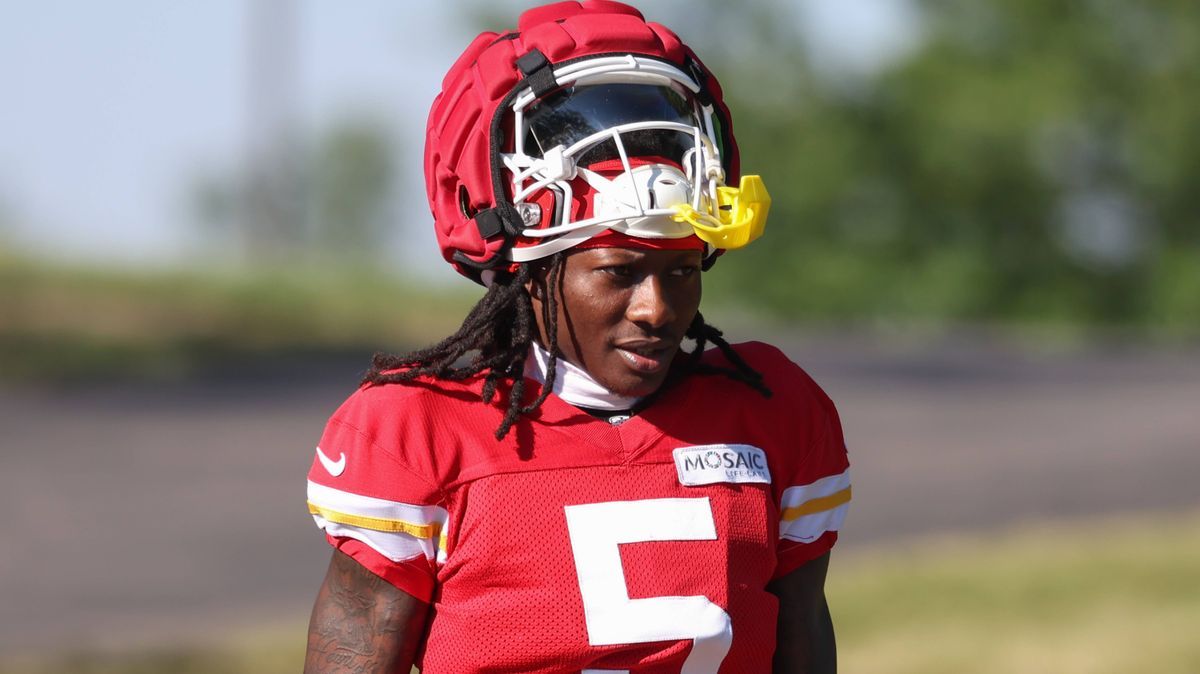 ST. JOSEPH, MO - AUGUST 02: Kansas City Chiefs wide receiver Marquise Brown (5) during training camp on August 2, 2024 at Missouri Western State University in St. Joseph, MO. (Photo by Scott Winter...