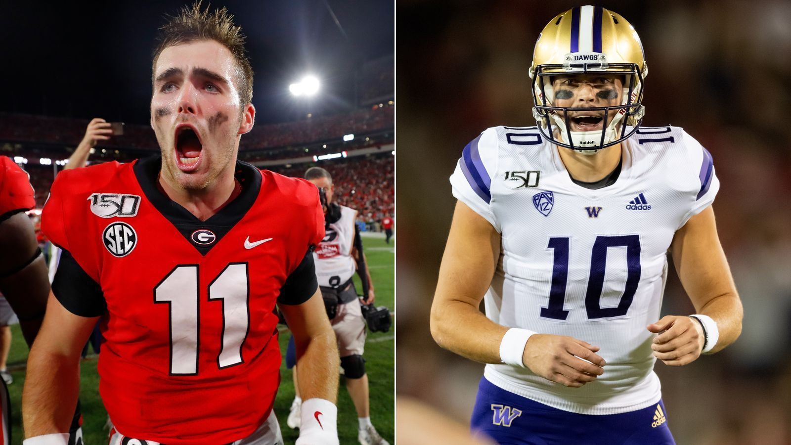 
                <strong>Verlierer: Jake Fromm und Jacob Eason</strong><br>
                Die beiden Quarterbacks Jake Fromm (li.) und Jacob Eason (re.) wurden als Zweitrunden-Picks gehandelt. Jetzt sind beide auch nach der dritten Runde noch zu haben. Während Fromm noch vor allem seine geringe Körpergröße ("nur" 1,88 Meter) und der schwache Arm Draft-Positionen gekostet haben dürfte, sollen NFL-Scouts bei Modellathlet Jacob Eason vor allem Zweifel an der Einstellung und Konstanz haben. Für beide schwinden derzeit die Hoffnungen auf eine mittelfristige Zukunft als NFL-Starter.
              