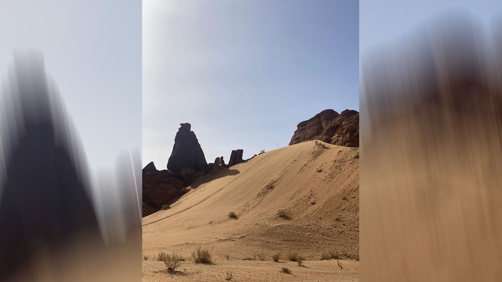 
                <strong>Timos Tagebuch aus der Wüste</strong><br>
                Die Strecke in der al-'Ula-Oase wurde von Timo Scheider entworfen und verspricht Hochspannung. Unter anderem müssen die Fahrerinnen und Fahrer diesen extrem steilen Hang hinauf.
              