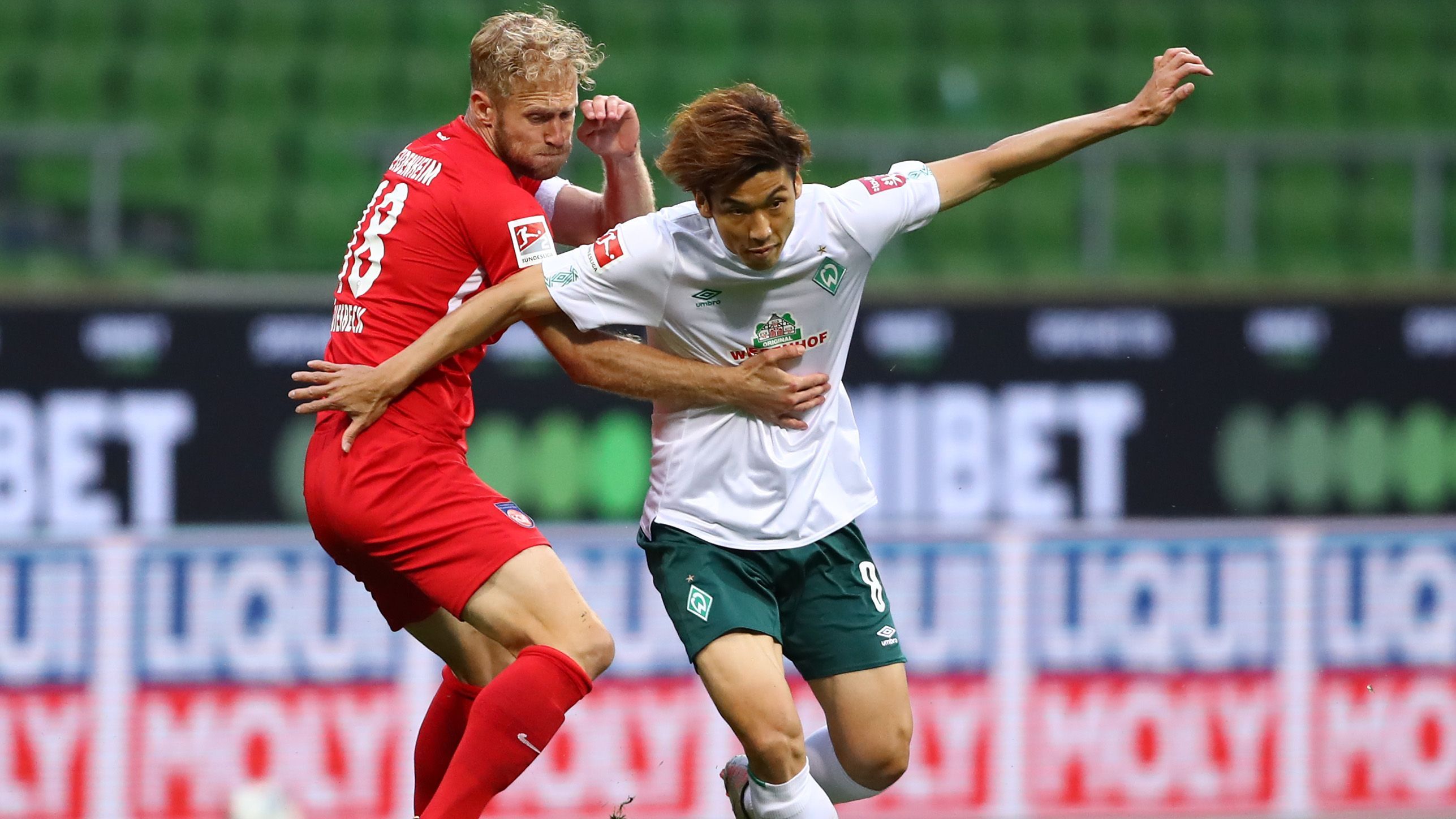 <strong>2020: SV Werder Bremen - 1. FC Heidenheim (0:0, 2:2)</strong><br>Mit einem 6:1 setzte sich das schon abgeschriebene Werder Bremen am 34. Spieltag gegen Köln durch und rettete sich so in die Relegation. Dort wartete Heidenheim. Im Hinspiel gab es ein 0:0.