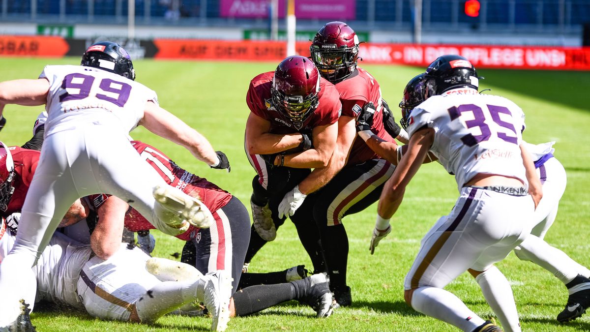 Rhein Fire vs. Frankfurt Galaxy Spielfotos 04.06.03.2023 Spielszenen ELF, Week 1, Rhein Fire gegen Frankfurt Galaxy am 04. Juni 2023 in der Schauinsland-Reisen Arena, Duisburg. Endstand: 33:9 vor 1...