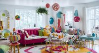 Photo of a vibrant and colorful living room with a modern design