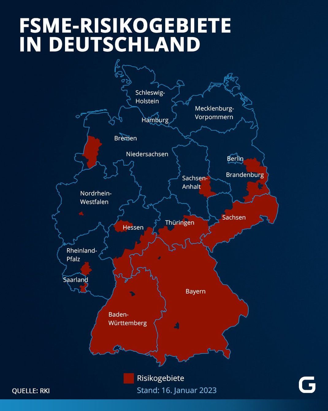 FSME-Risikogebiete in Deutschland: Hier ist die Gefahr einer FSME-Infektion besonders hoch.