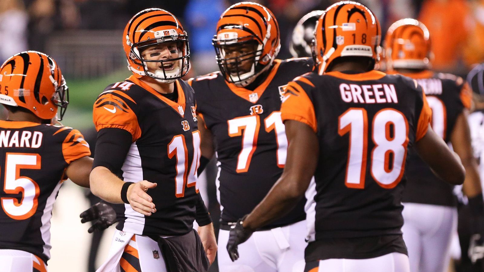 
                <strong>Cincinnati Bengals</strong><br>
                Team Captains: Andy Dalton (QB), A.J. Green (WR), Giovani Bernard (RB), Geno Atkins (DT), Shawn Williams (CB), Clay Fejedelem (S)
              