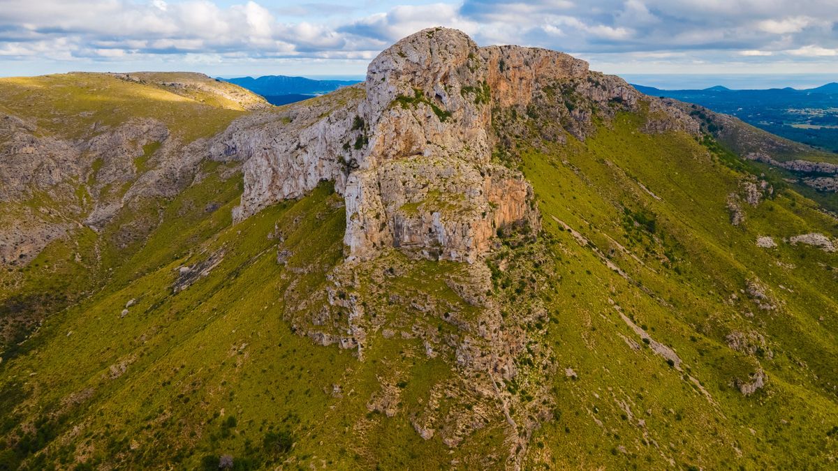 Colonia de Sant Pere & Mountains from Drone Mallorca, Spain