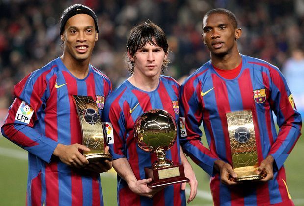 
                <strong>Ronaldinho, Messi, Eto'o: Saison 2006/2007</strong><br>
                54 Treffer: Ronaldinho 24 Tore, Lionel Messi 17 Tore, Samuel Eto'o 13 Tore
              