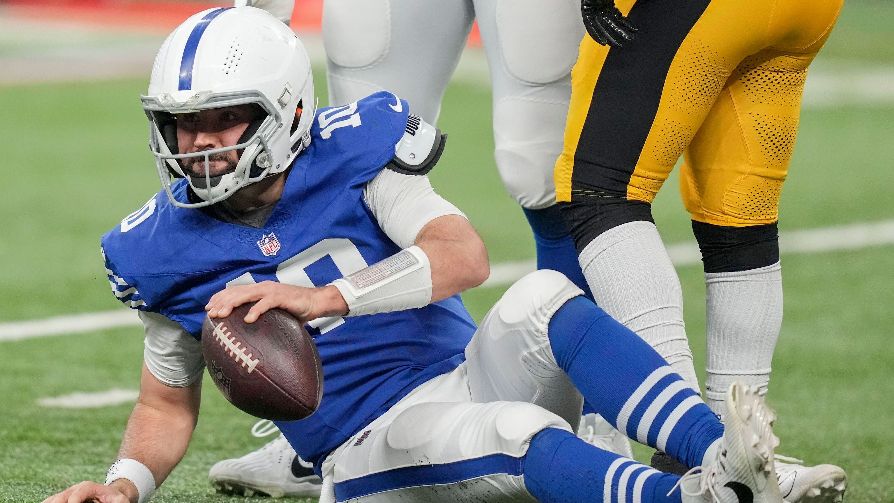 <strong>27. Platz: Indianapolis Colts</strong><br>Zugelassene Sacks: 41<br>Raumverlust durch zugelassene Sacks: <strong>216 Yards</strong><br>Spieler: Gardner Minshew (34; 187 Yards), Anthony Richardson (7; 29 Yards)