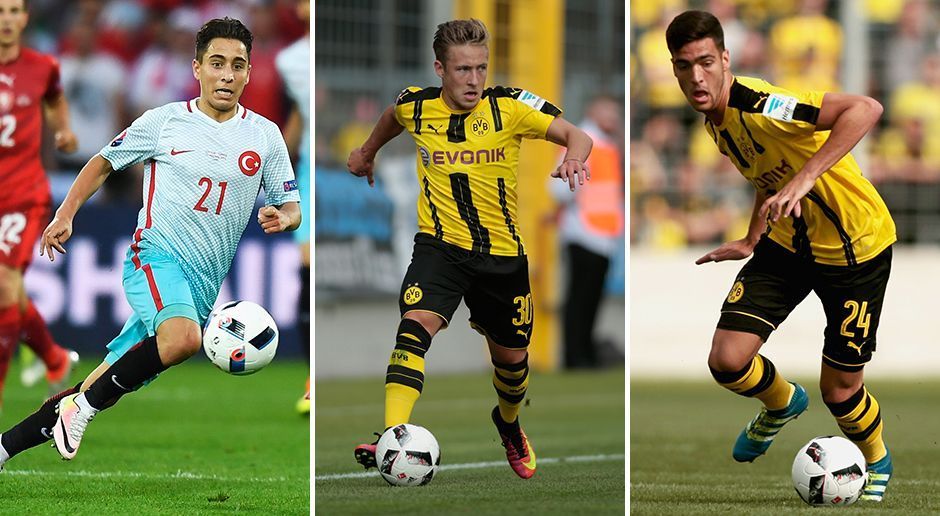 
                <strong>Borussia Dortmund</strong><br>
                Borussia Dortmund: V.l.n.r. Emre Mor, Felix Passlack, Mikel Merino - Emre Mor (18) wurde unter großem Jubel nach Dortmund geholt. Das dribbelstarke Talent war bereits bei der EM als Nationalspieler am Start und könnte unter Thomas Tuchel zu einigen Einsatzzeiten in der ersten Elf kommen. Ebenso wie Felix Passlack (18), der neben Christian Pulisic in der vergangenen Saison bereits A-Team-Luft schnuppern durfte. Auch Mikel Merino (20) könnte die große Überraschung der Neueinkäufe beim BVB werden und im defensiven Mittelfeld für Furore sorgen.
              