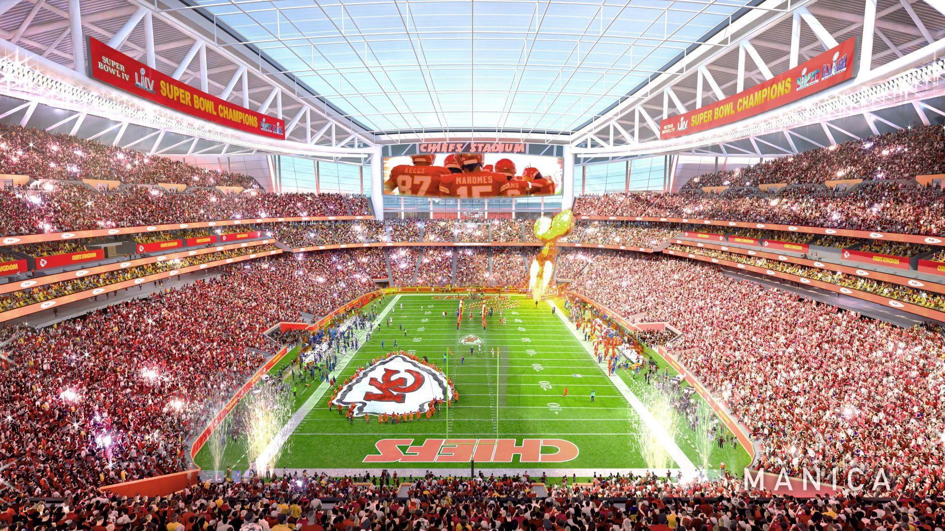 <strong>Kansas City Chiefs</strong><br>Im Gegensatz zu den anderen vier Stadien sind beim neuen Chiefs-Tempel noch einige Aspekte ungeklärt. Da Missouri und Kansas den Bau beide gerne realisieren würden, wird die Entscheidung über die Location noch gefällt.