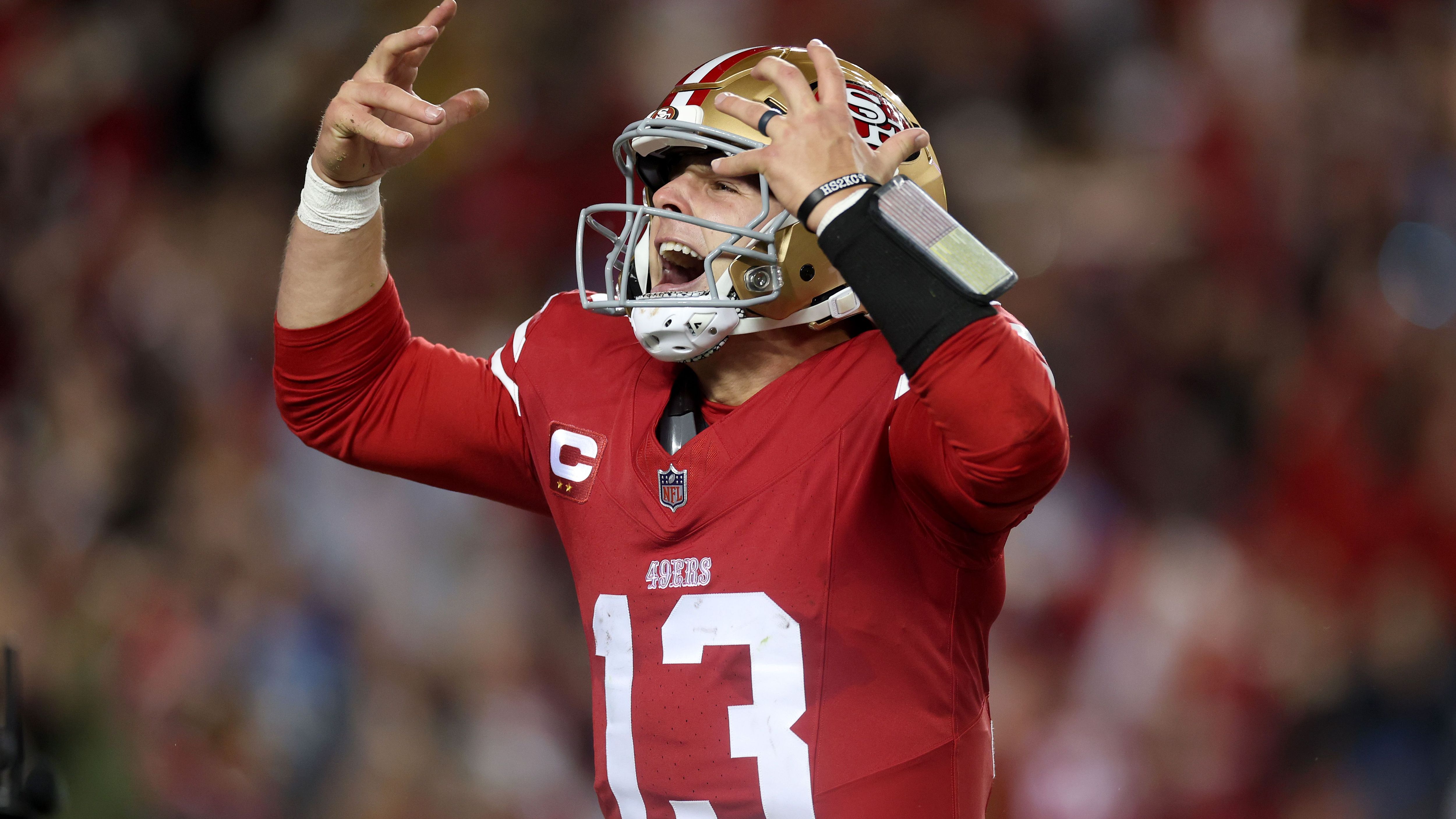 <strong>NFC West: San Francisco 49ers</strong><br>Woche 1: at Seahawks<br>Woche 2: at Saints<br>Woche 3: vs. Cardinals<br>Woche 4: vs. Jaguars<br>Woche 5: at Rams (TNF)<br>Woche 6: at Buccaneers<br>Woche 7: vs. Falcons (SNF)<br>Woche 8: at Texans<br>Woche 9: at Giants<br>Woche 10: vs. Rams<br>Woche 11: at Cardinals<br>Woche 12: vs. Panthers (MNF)<br>Woche 13: at Browns<br>Woche 14: Bye<br>Woche 15: vs. Titans<br>Woche 16: at Colts (MNF)<br>Woche 17: vs. Bears (MNF)<br>Woche 18: vs. Seahawks