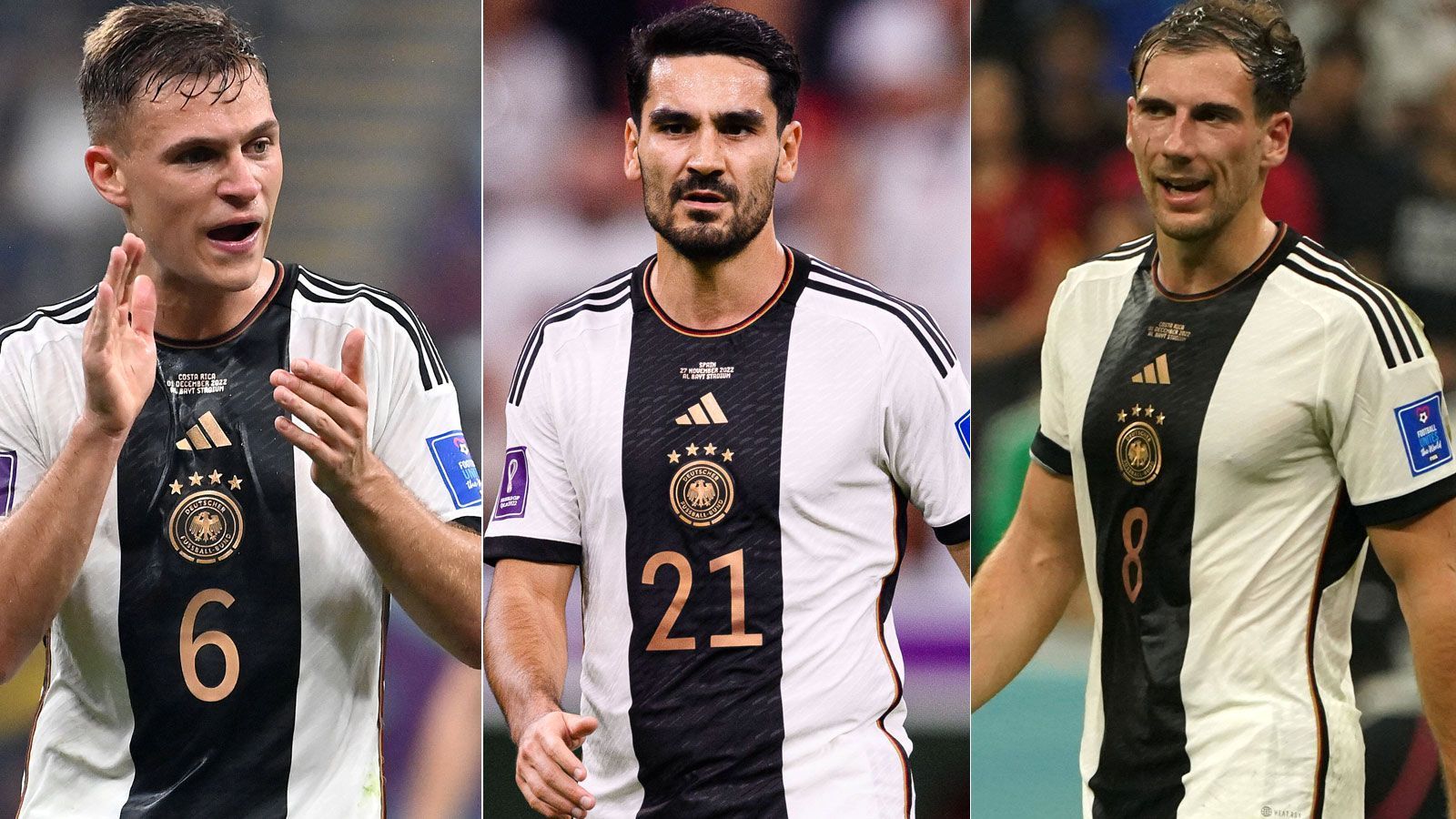 
                <strong>Defensive Mittelfeldspieler: Die Platzhirsche aus dem WM-Kader</strong><br>
                Mit Joshua Kimmich (l.), Ilkay Gündogan (M.) und Leon Goretzka (r.) verfügt das DFB-Team hier theoretisch über ein Trio von Weltklasse-Format, an dem kein Weg vorbeiführt. Das einzige Fragezeichen steht hinter dem Kapitän von Manchester City, der über einen Rücktritt nachdenken soll. Mindestens zwei von ihnen werden in der Startelf auf jeden Fall auftauchen, vielleicht ja auch wie beim 1:1 gegen Spanien und beim 4:2 über Costa Rica alle drei. In Normalform müsste sich das Triumvirat vor keinem Mittelfeld der Welt verstecken.
              