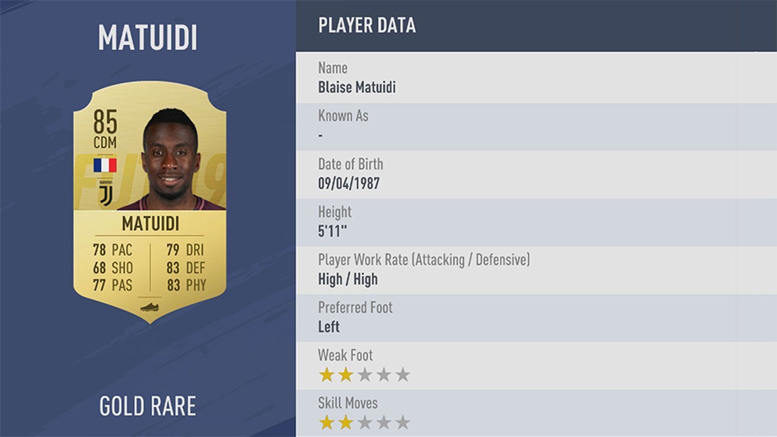 
                <strong>Platz 96: Blaise Matuidi</strong><br>
                Verein: Juventus TurinRating: 85
              