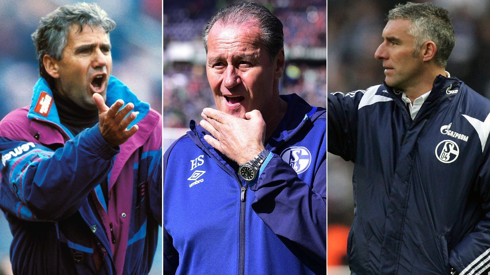 
                <strong>Schalkes Trainer mit den meisten Bundesliga-Siegen</strong><br>
                Huub Stevens (Mi.) hat mit Schalke beim 1:0-Sieg in Hannover einen Schritt in Richtung Rettung in der Bundesliga gemacht - und einen persönlichen Meilenstein erreicht. Der Niederländer feierte mit den Knappen den 100. Sieg in der Bundesliga und baut damit seinen Vorsprung als Coach mit den meisten Erfolgen als Schalker Bundesliga-Trainer aus. ran.de zeigt die Top 5 der Schalker Bundesliga-Trainer mit den meisten Siegen. (Quelle: Optafranz/twitter; Stand: 31. März 2019)
              