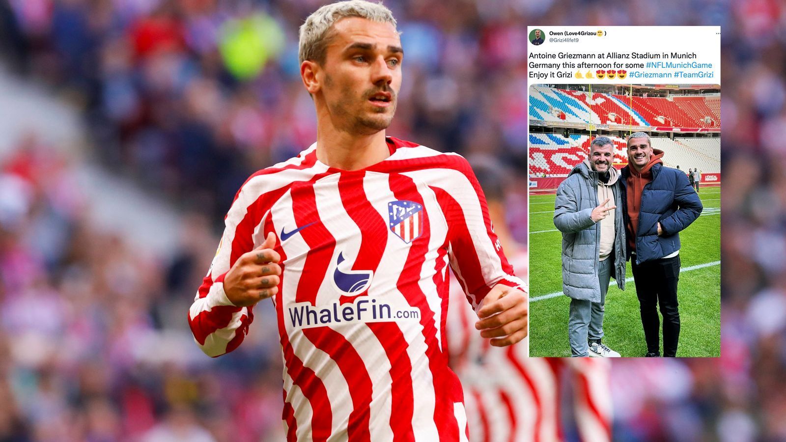 
                <strong>Antoine Griezmann</strong><br>
                Der französische Nationalspieler Antoine Griezmann ist ganz offiziell Buccaneers-Fan, vor dem Start der WM in Katar stattet er dem Munich Game einen Besuch ab.
              