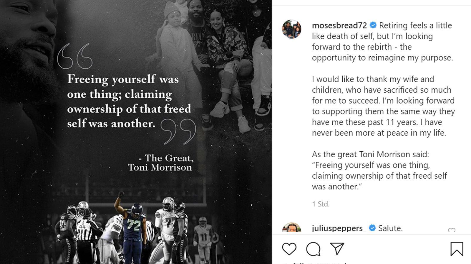 
                <strong>Michael Bennett (Dallas Cowboys)</strong><br>
                Schluss, Ende, Aus, das war's! Michael Bennett beendet nach elf Jahren seine NFL-Karriere. Auf Instagram schrieb der Super-Bowl-Champion der Saison 2013 mit den Seattle Seahawks: "In den Ruhestand zu treten fühlt sich ein bisschen wie Selbstmord an, aber ich freue mich auf die Wiedergeburt - die Gelegenheit, meine Absichten neu zu überdenken. Ich möchte meiner Frau und meinen Kindern danken, die so viel für meinen Erfolg geopfert haben. Ich freue mich darauf, sie so zu unterstützen, wie sie mich in den vergangenen elf Jahren unterstützt haben. Ich habe in meinem Leben noch nie so viel Frieden gefunden. Wie die große Toni Morrison sagte: 'Sich selbst zu befreien war eine Sache, zu behaupten, dass man dieses befreite Selbst besitzt, war eine andere.'" Der dreimalige Pro Bowler spielte zuletzt für die Dallas Cowboys und war in seiner Zeit bei den Seahawks Mitglied der gefürchteten "Legion Of Boom".
              
