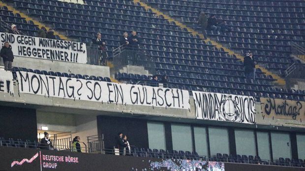 
                <strong>"Fehlt nur noch Helene": So protestieren die Eintracht-Fans gegen Montagsspiele</strong><br>
                
              