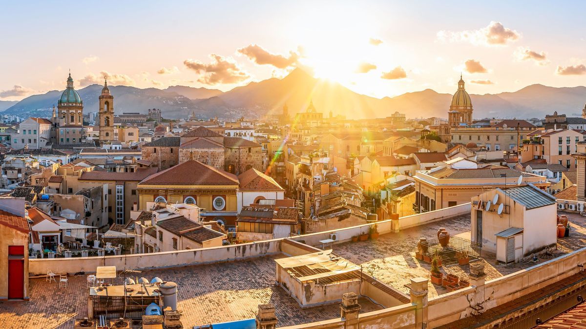 the skyline of palermo while sunset